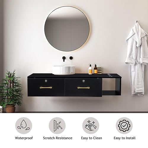 Miniatura 2 de Estación de peluquería de montaje en pared con 2 cajones de bloqueo y 3 agujeros, equipos de spa de belleza, estaciones de pelo para estilista,