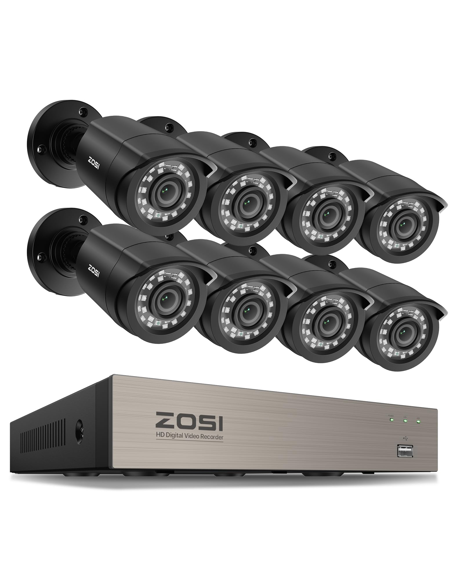 ZOSI Kit Videosorveglianza 1080P Sistema di telecamere di sicurezza Full HD senza disco rigido H.265+ DVR con set 8CH CCTV da esterno 8X 2MP, allarme di movimento