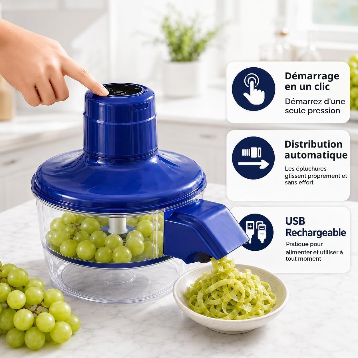 Éplucheur électrique rechargeable automatique pour raisins et ail