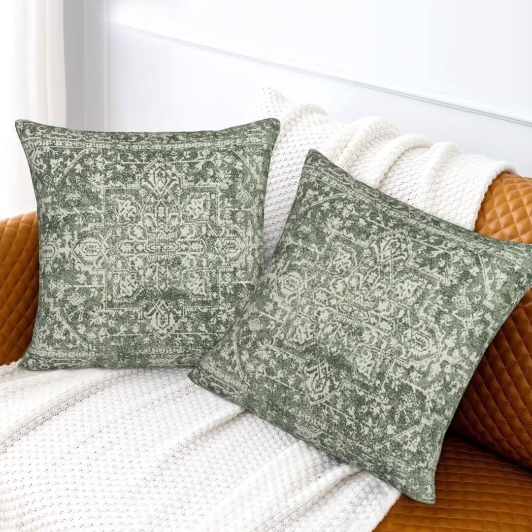 Sunshineyan Boho Pillow Covers Set Of 2 - 22x22 Inch, Light Blue Beige Carpet Pattern, Linen, Hidden Zipper - View #9