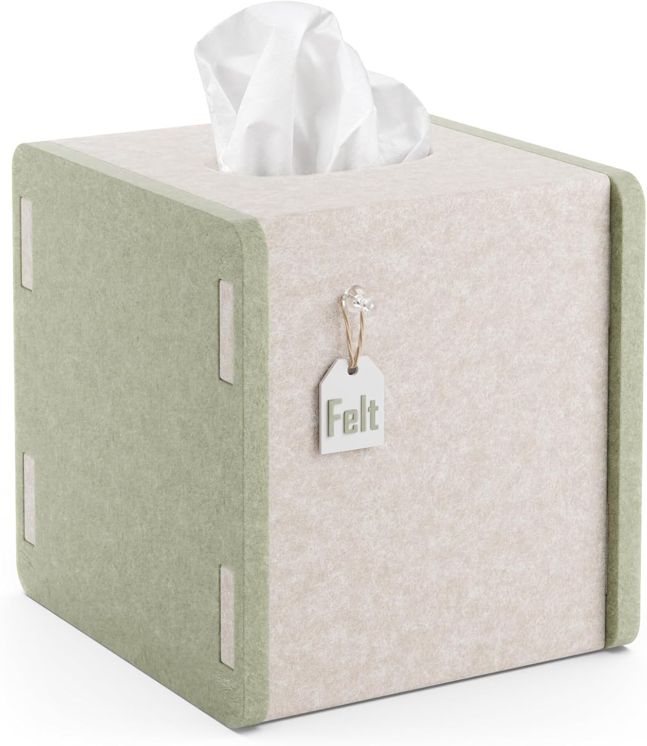 Fluxynara Felt Square Tissue Box Cover, Tissue Box Holder, Sage Retreat