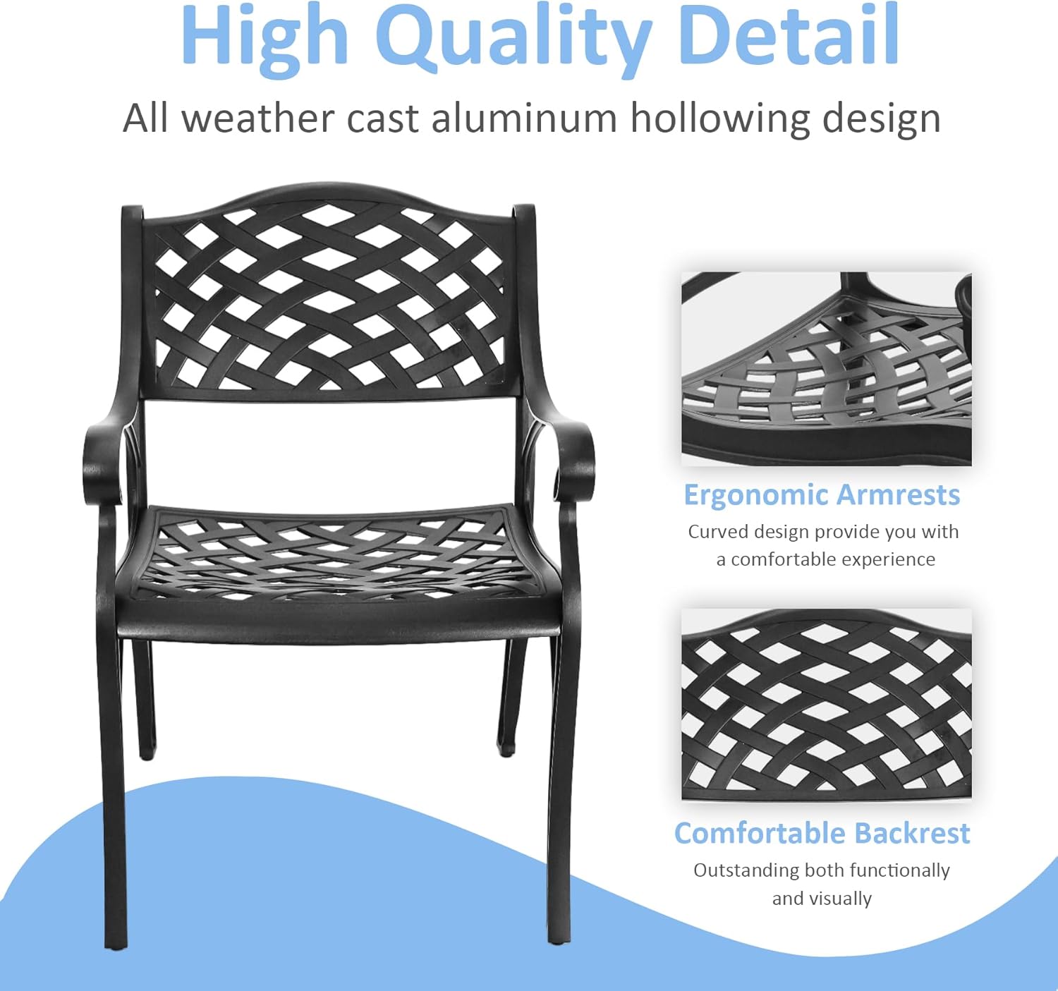 5-Piece Cast Aluminum Outdoor Patio Dining Set, Metal Bistro Table and Chairs,Wrought Iron Patio Bistro Set with 1.7" Umbrella Hole for Outside Porch Deck,Black