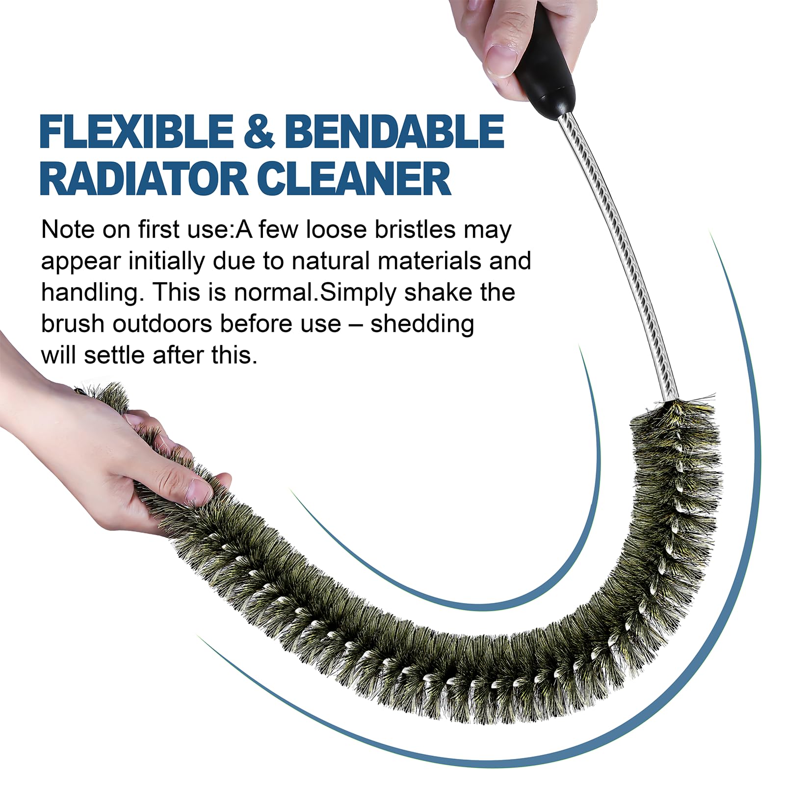 Brosse de nettoyage pour radiateur, poils de sanglier fins et longs de 81 cm avec poignée en silicone, flexible et pliable pour nettoyer le plumeau à l'intérieur des ailettes et à l'arrière