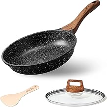 ESLITE LIFE 8 Inch Nonstick Skillet Frying Pan with Lid Egg Omelette Pan, Healthy Granite Coating Cookware Chef's Pan, Compatible with All Stovetops (Gas, Electric & Induction), PFOA Free
