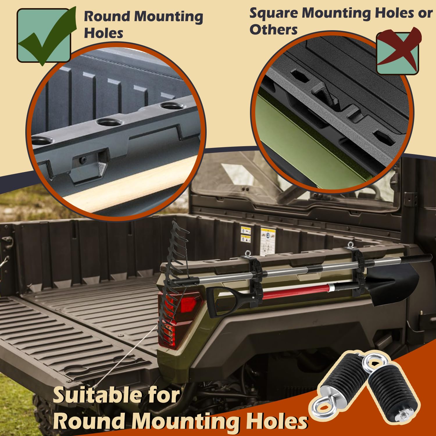 TOPOWN UTV Dual Tool Holder for Polaris Ranger Bed Mount, UTV Shovel Mount — Amazon image 6