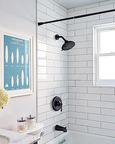 Miniatura 6 de Juego de grifo de ducha negro mate: juego de grifo de ducha ARCORA con cabezal de ducha de lluvia de 6 pulgadas y boquilla de bañera, kit de