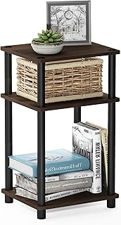 Furinno Just 3-Tier Turn-N-Tube End Table / Side Table / Night Stand / Bedside Table with Plastic Poles, 1-Pack, Columbia Walnut/Black