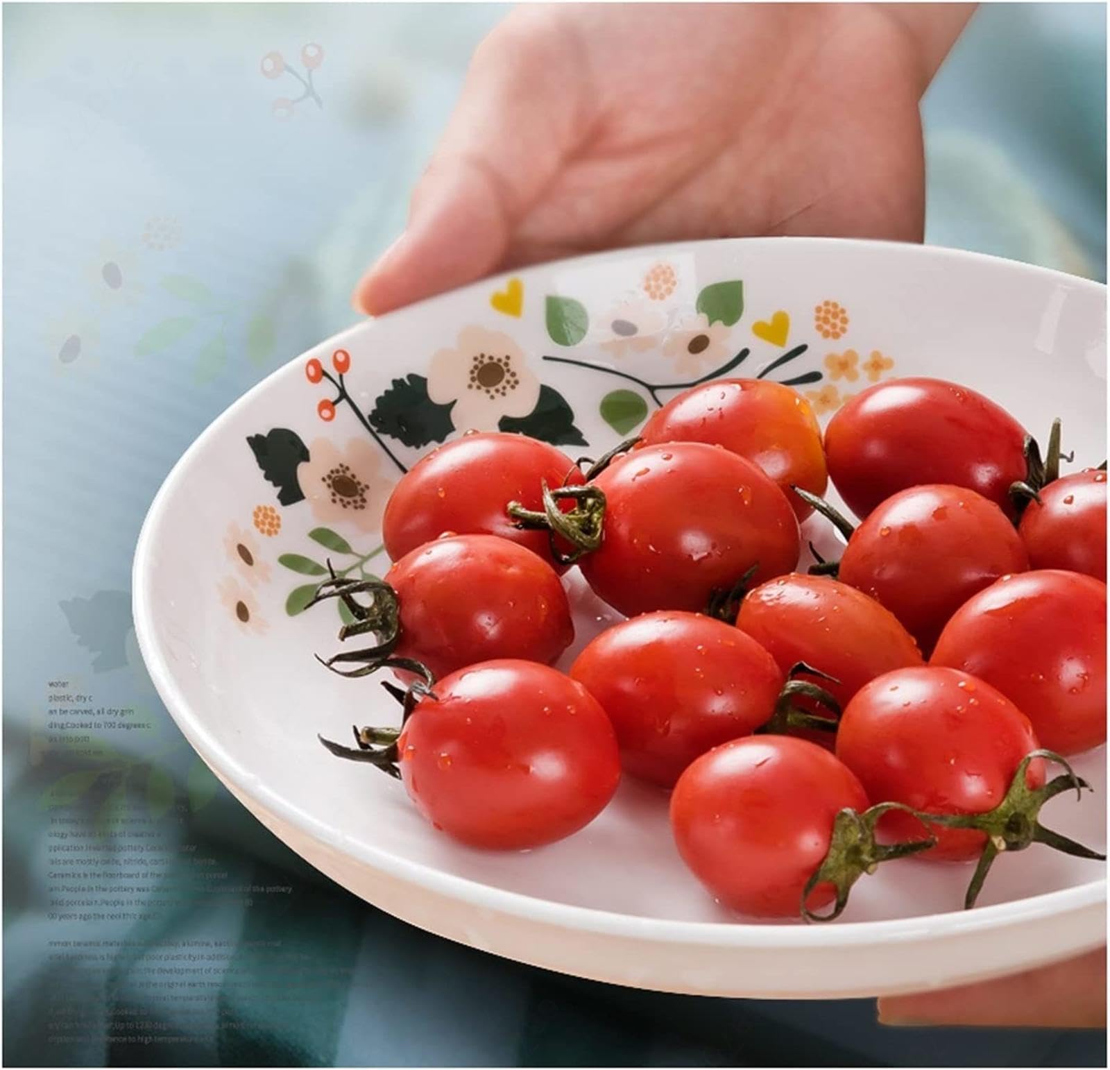Juego de 6 Platos Llanos de Porcelana, Platos de Ensalada Grandes de Cerámica con Flores Pintadas, Platos Coloridos para Servir en Restaurantes, Cocinas y Fiestas Familiares,7in
