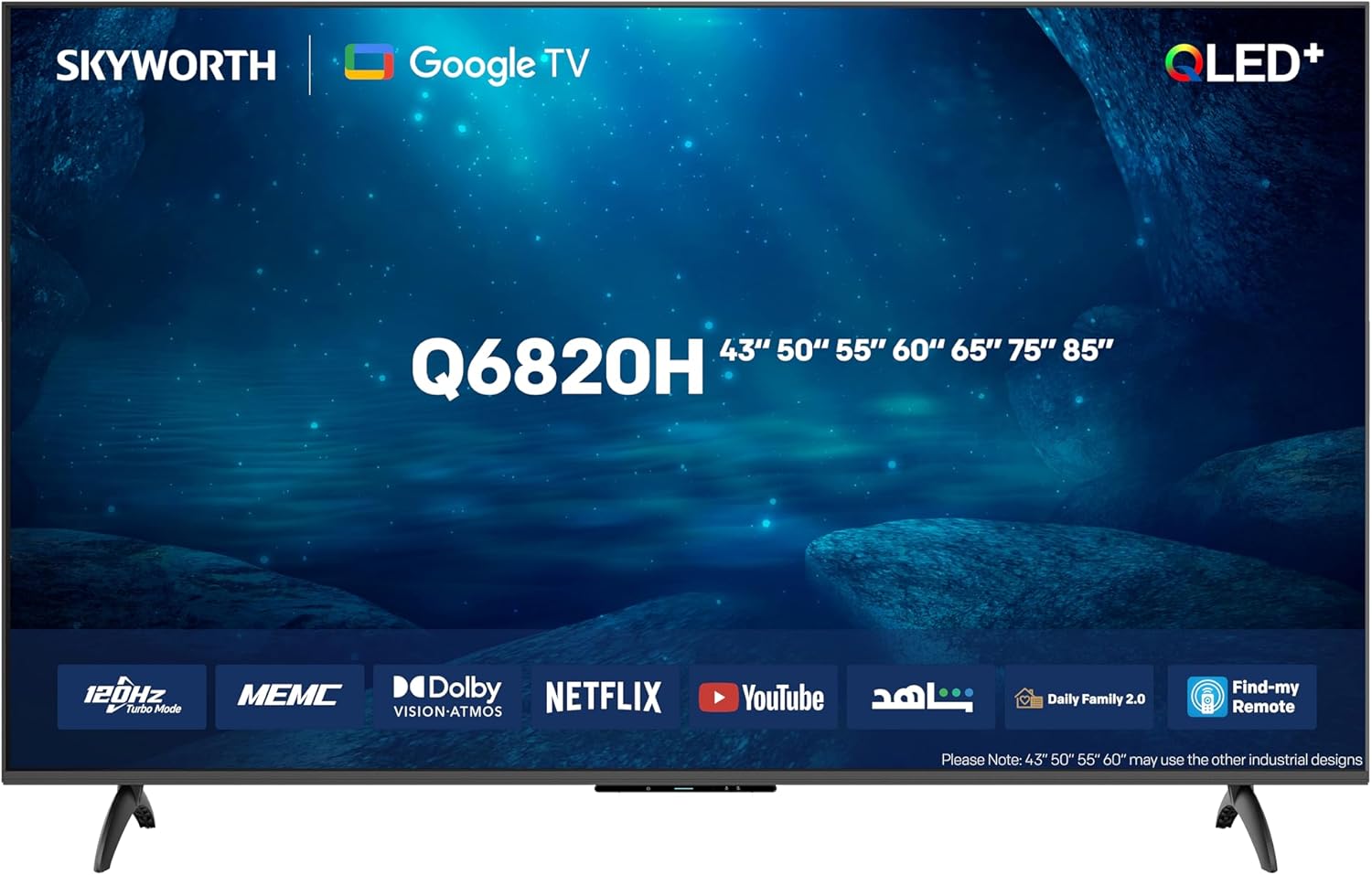 Skyworth 60Q6820H TV with stand attached