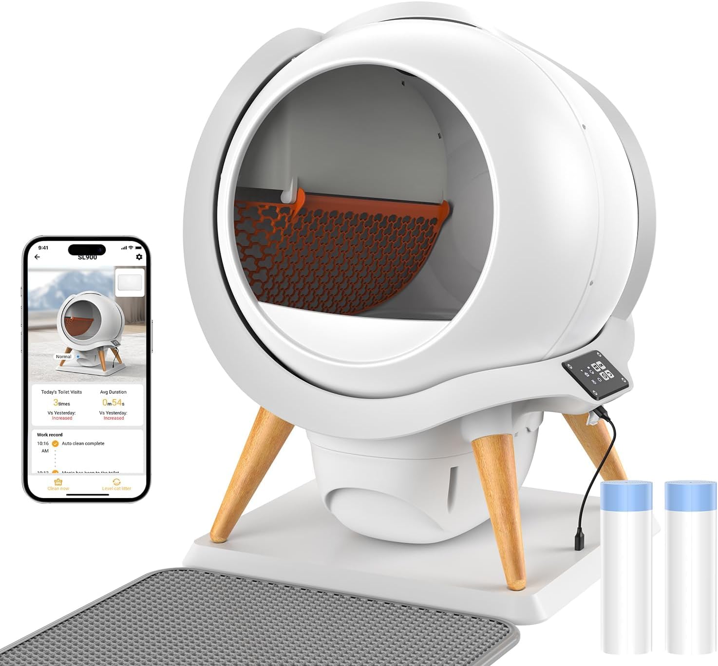 HoneyGuaridan Arenero Gatos Autolimpiable, Caja de Arena Automática con Control App, Arenero Automático, 63L WC Gato, IPX5 Resistente al Agua/Olores/Sensor Seguridad/Multi-Gatos/Silenciosa