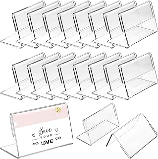 SOLUSTRE 48pcs Mini Acrylic Sign Holder L Shaped Display Stand Double Sided Clear Plastic Table Top Name Card Price Tag Lable Display Stand
