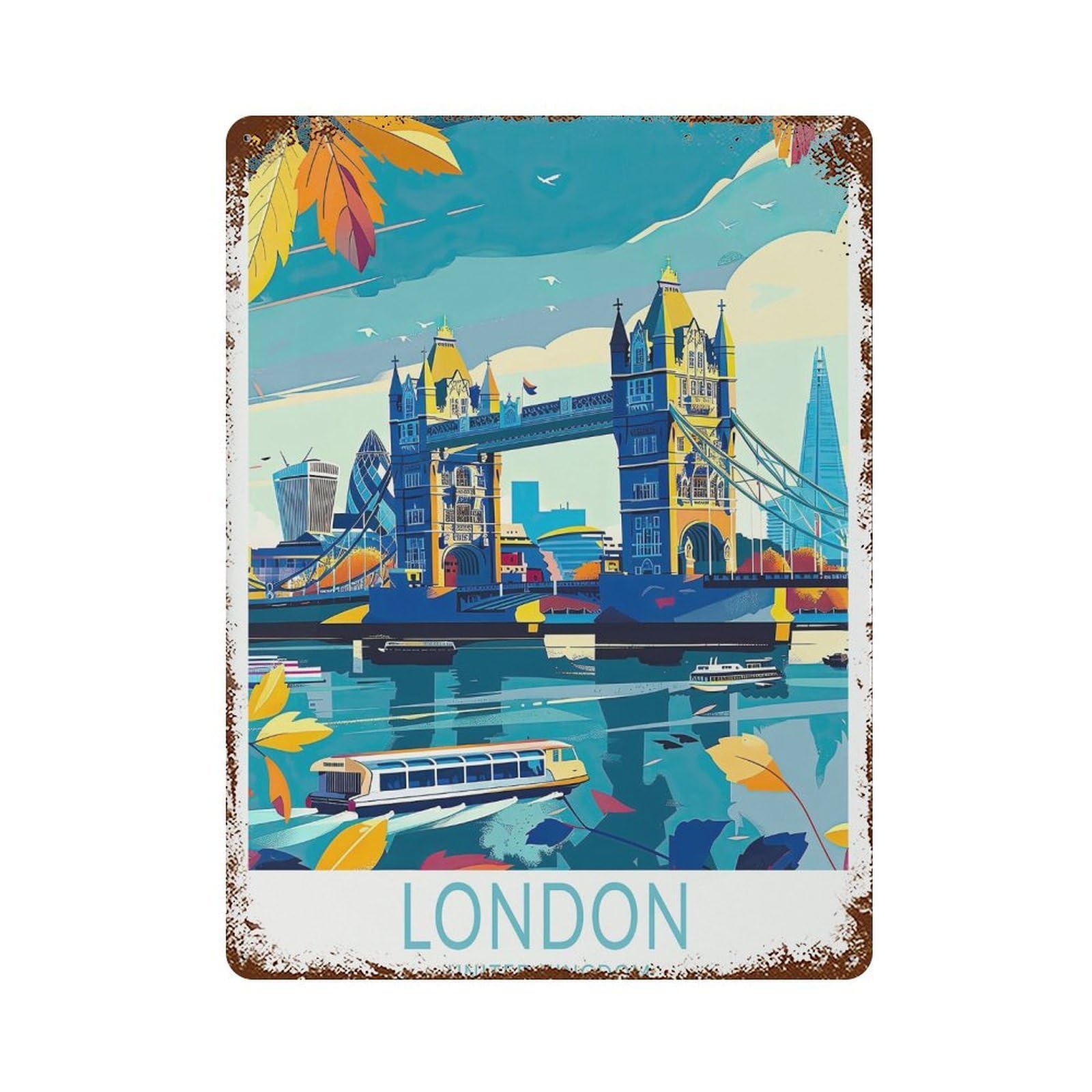 xiaoxiaoshen London UK Travel England City Bridge Decor, Wedding Present (2) Wall Decor Art Metal Tin Poster Modern Home Decor Art Home Bar Shop Decorations Vintage Sign 40x30cm