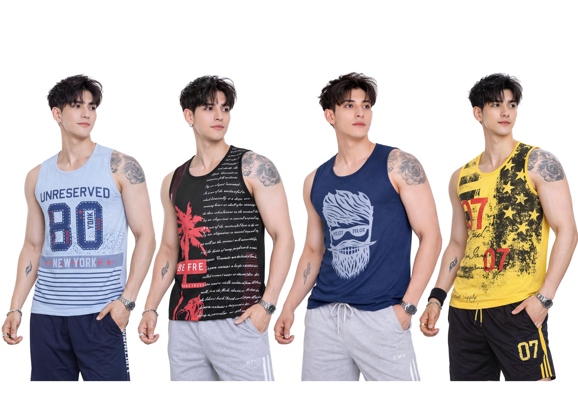 Men’s Sleeveless Gym Vest | Printed Trendy Comfortable Workout & Casual Vest | Sando for Men (Pack of 2)-image-10