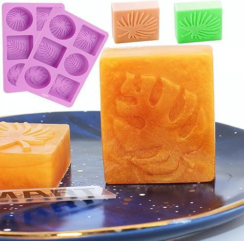 Miniatura 5 de Paquete de 2 moldes de silicona para jabón, diseños de hojas tropicales y estilo hawaiano para hacer jabón hecho a mano, moldes de silicona