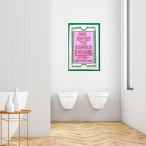 Miniatura 8 de Divertida impresión artística de pared de baño, póster de karaoke para ducha, decoración retro de baño, ilustración de dibujos animados rosa y Baño