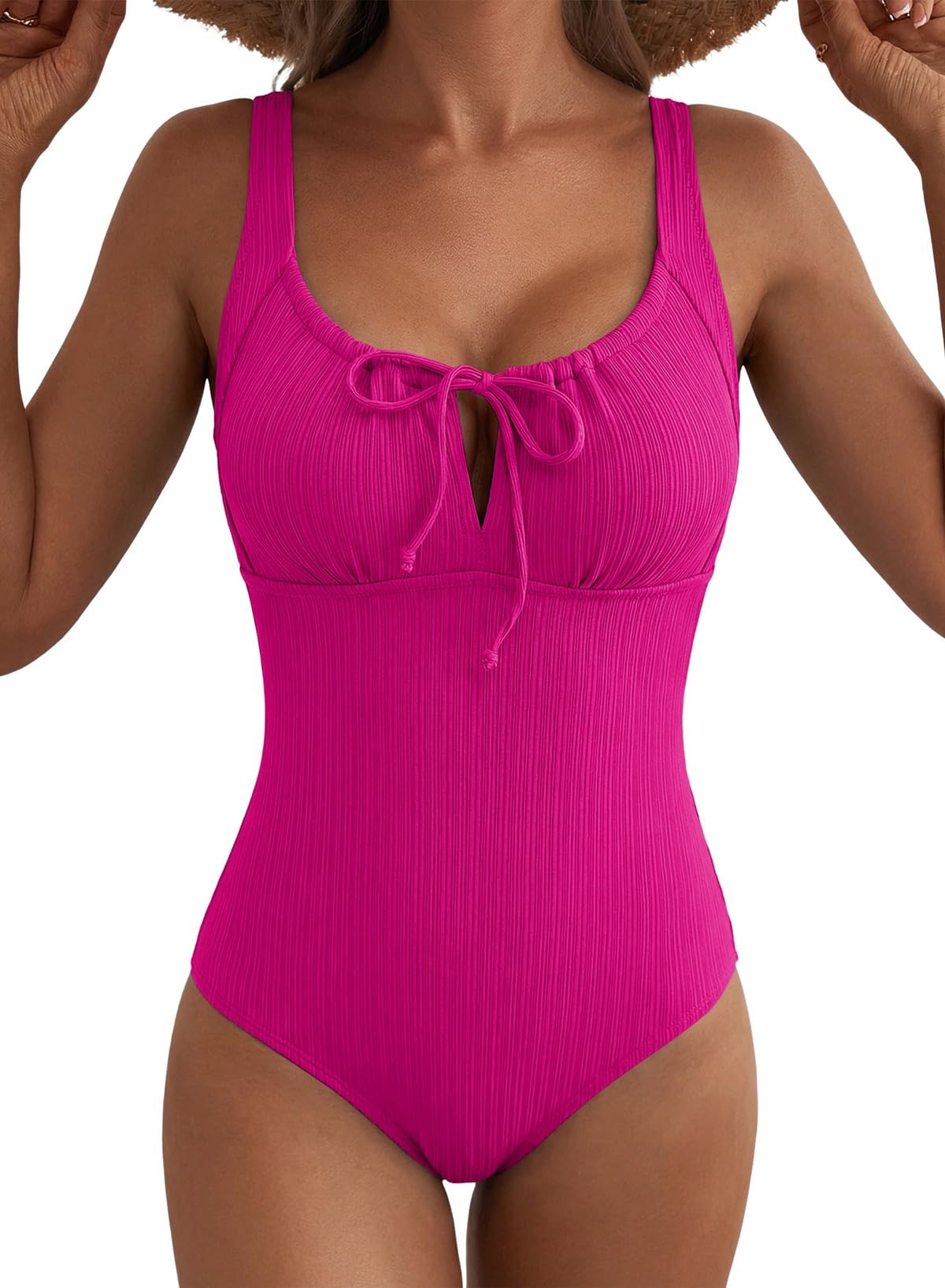 Photo 1 of Aleumdr Women's Textured One-Piece Swimsuit - Rose, Large