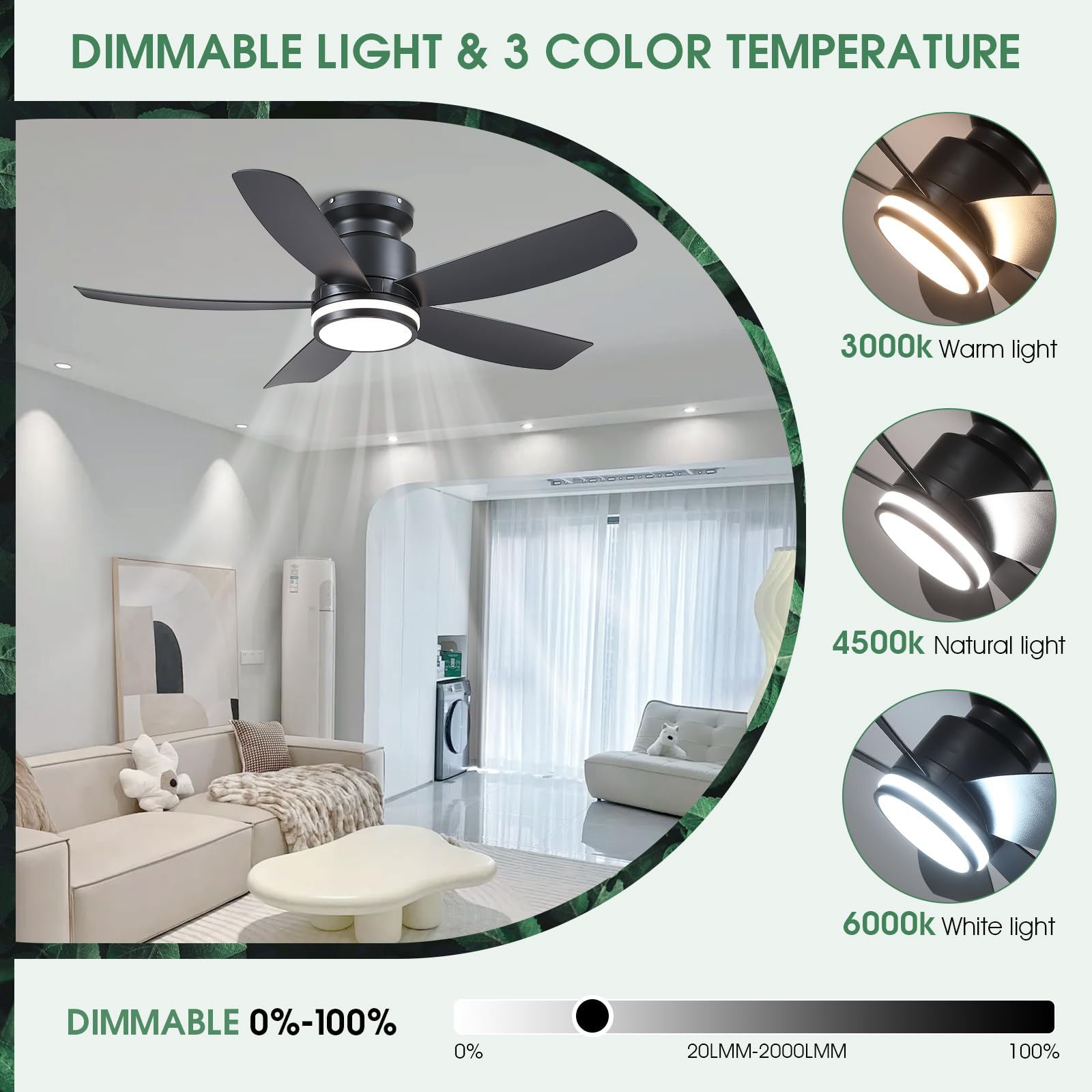 Kviflon Ventilateur Plafond avec Lumiere Silencieux 104 cm, Ventilateur de Plafond Avec Telecommande et APP, Plafonnier Ventilateur Led pour Chambre Salon Cuisine, Pales en ABS, Moteur CC, Noir - 3