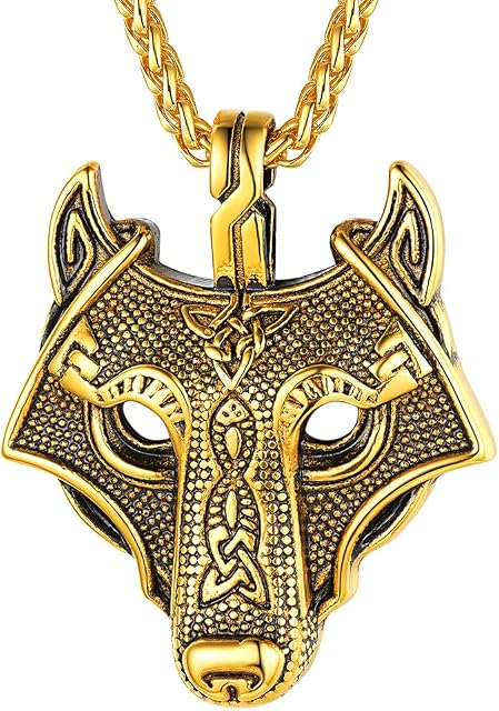 FaithHeart Viking Nordic Jewellery Wolf Necklace for Men Stainless Steel Wolf Head/Fenrir Pendant with Sturdy Chain Norse Mythology Gifts for Boys Can Personalise