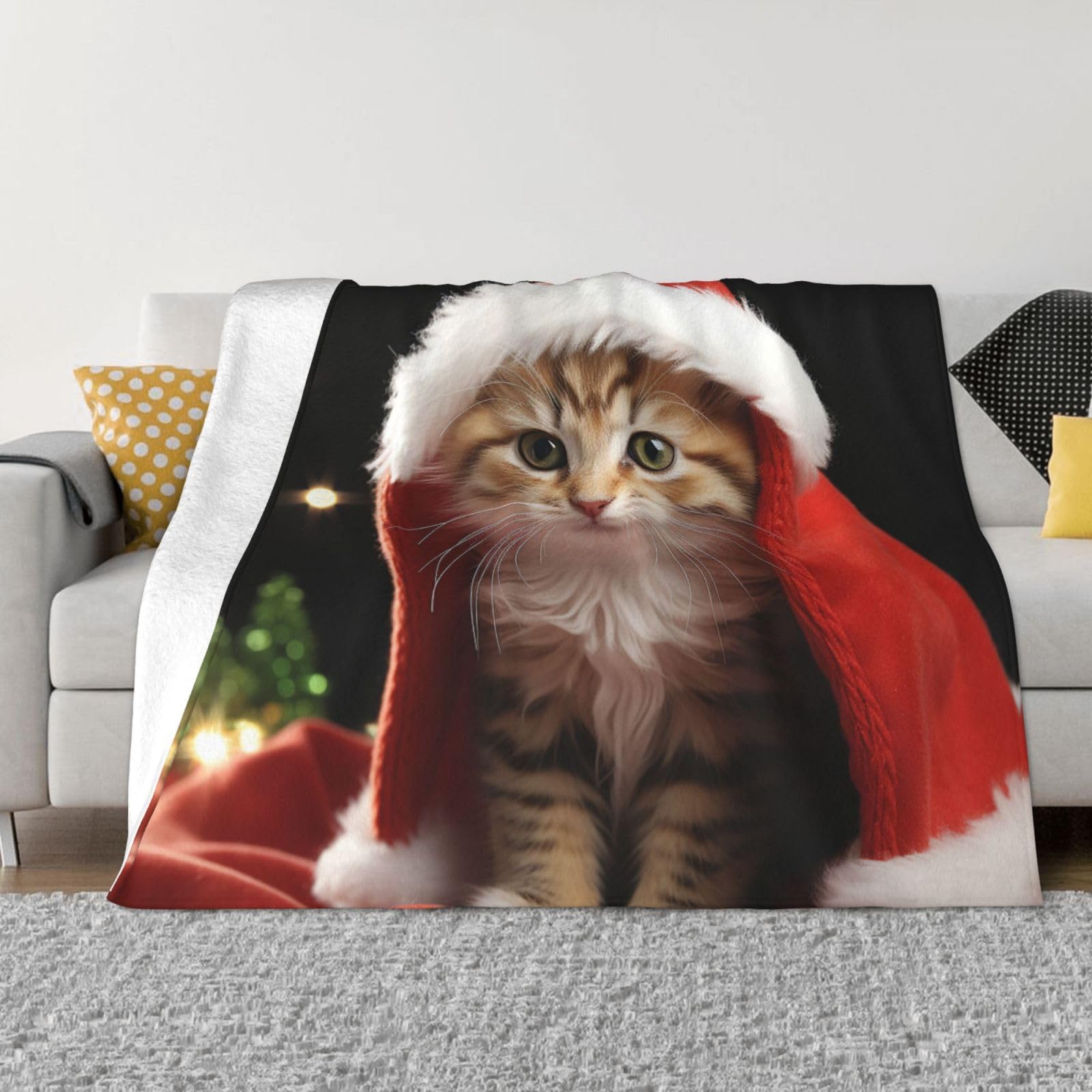 Couverture chat de Noël en micro polaire pour des soirées cocooning au salon