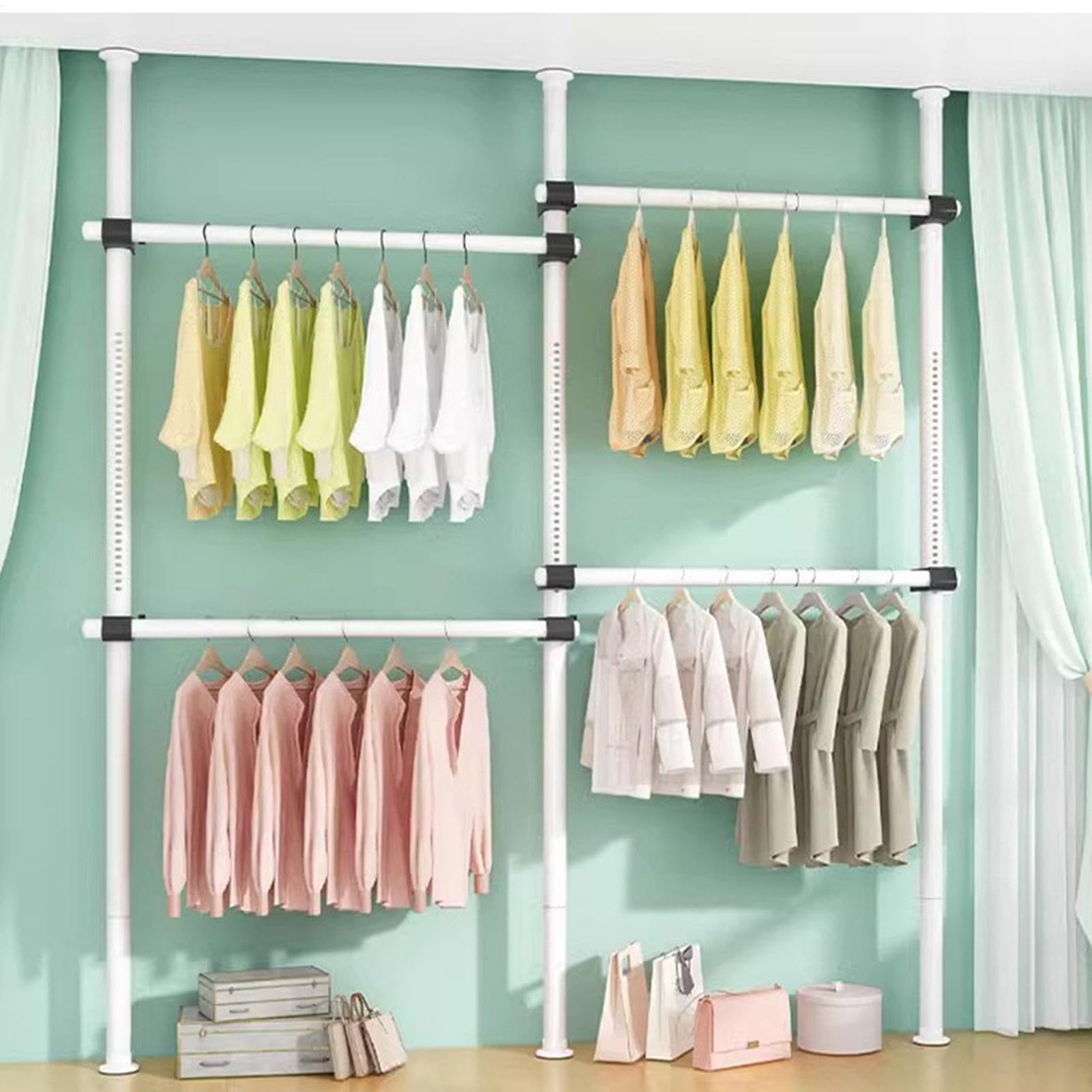 Armarios Abiertos para Dormitorio,Armario Telescópico | Barra para ropa extensible - Perchero resistente, de gabinete montado en la pared para vestidor de dormitorio doméstico
