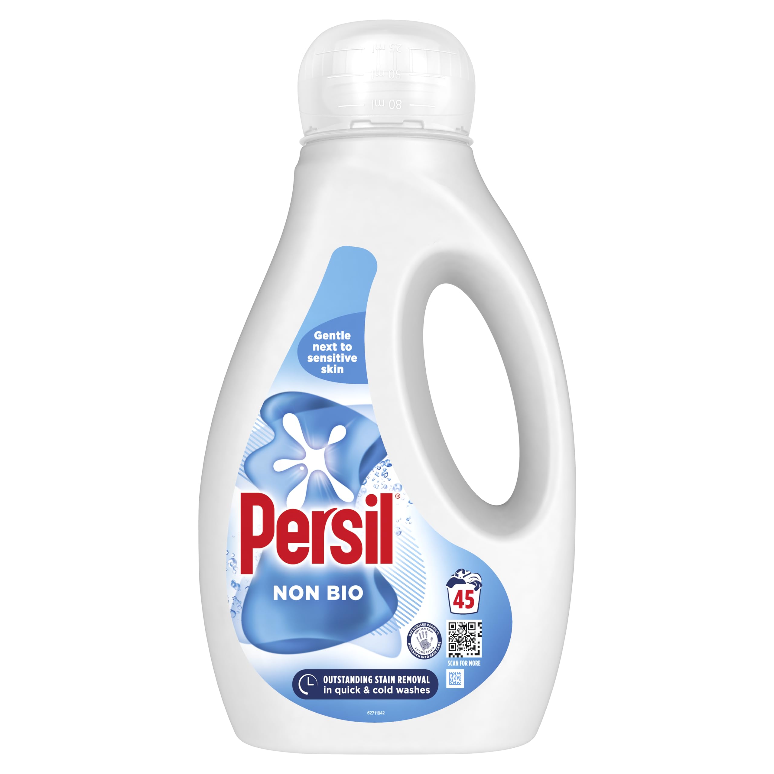 Persil Non Bio Laundry Washing Liquid Detergent outstanding stain removal in quick & cold washes tough on stains, gentle next to sensitive skin 45 washes (1.215 L)