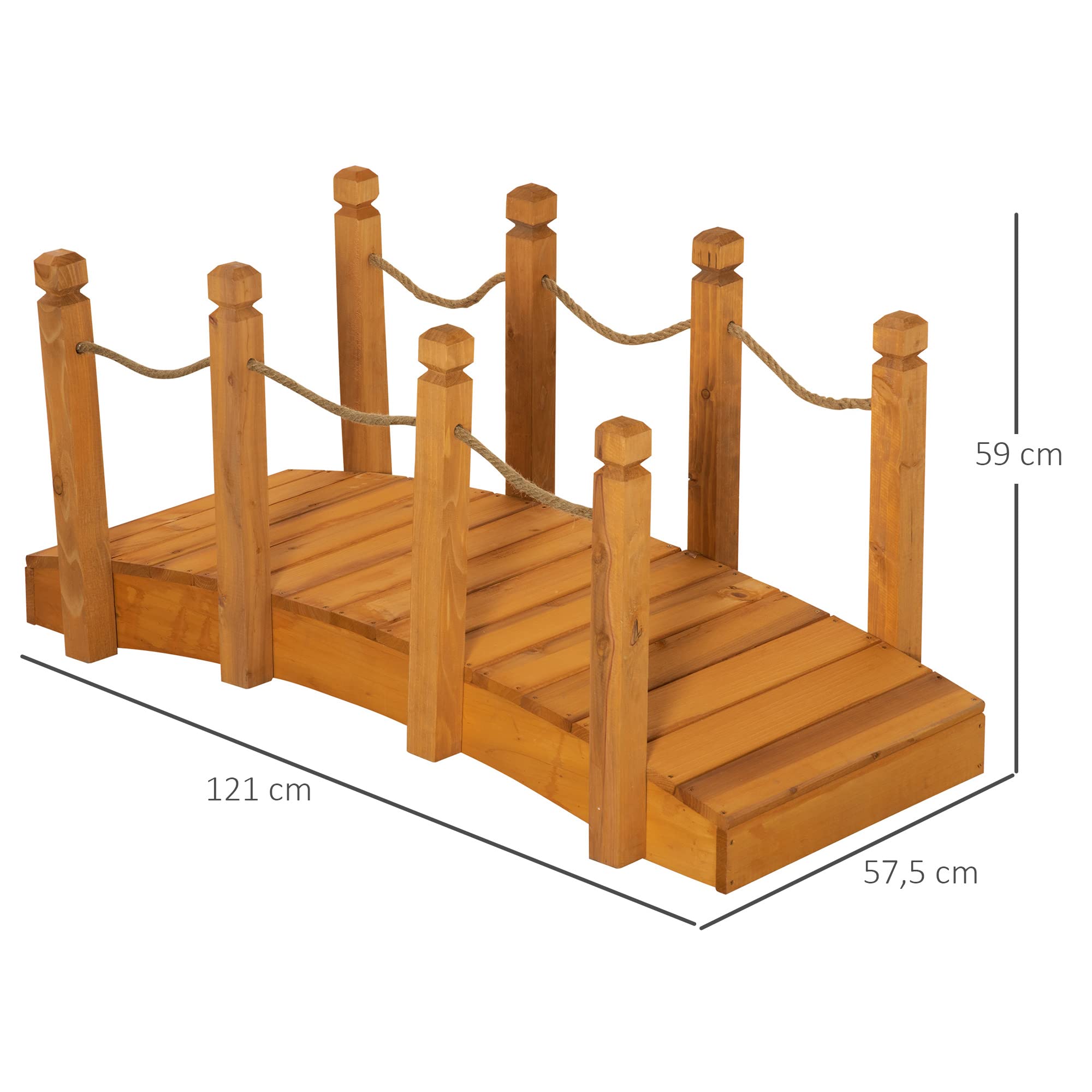 Outsunny Puente de Jardín - Puente de Cuenca - Pasarela de Madera con Barandilla - Decoración del Jardín - Dom. 121 x 57,5 x 59 cm. Madera de árbol pre-engrasada