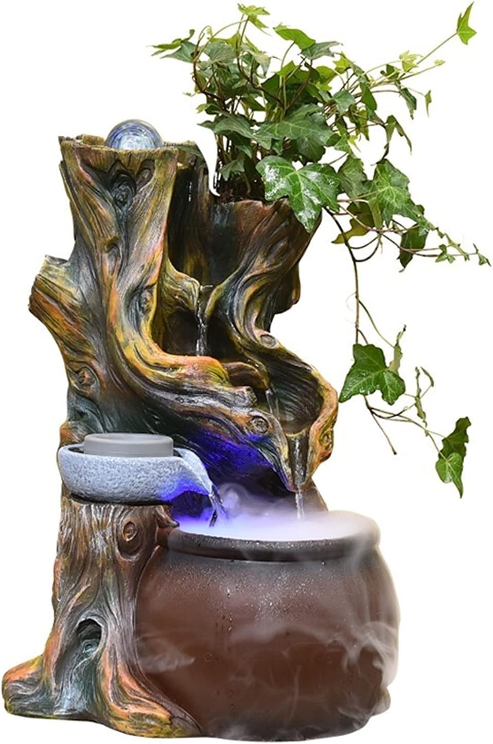 Tabletop Fountain Indoor Tabletop Fountain Zen Wooden Stakes Landscape Decoration - Indoor Waterfall Fountain for Office Home Bedroom or Dining Area Decor Desktop Fountain(Color:Small)