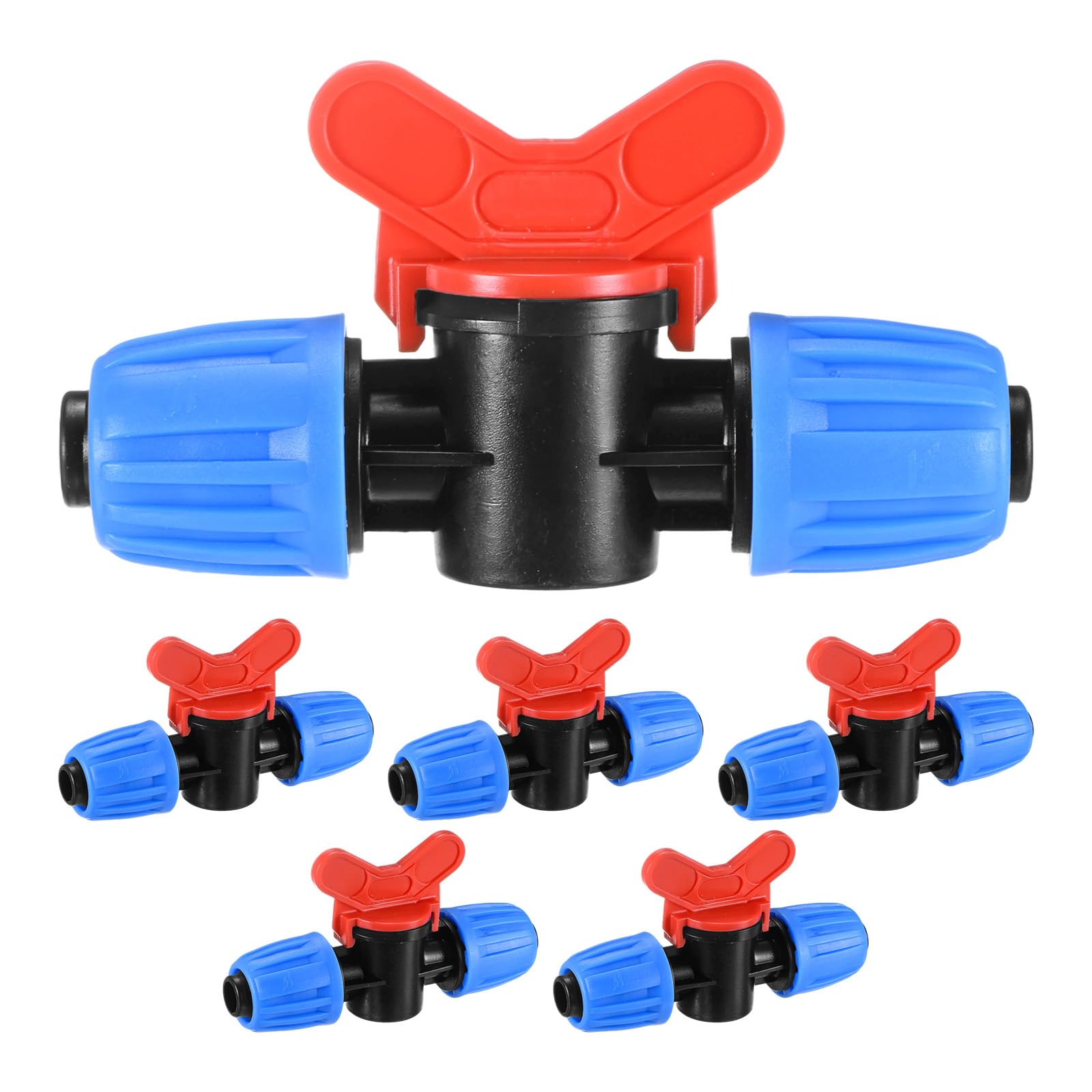 M METERXITY 6-Pack Drip Irrigation Valves, 1/2 Inch Plastic Barbed Shut-Off Valve for Drip Tubing/Garden Irrigation System/Lawn and Greenhouse Watering [Blue Red]