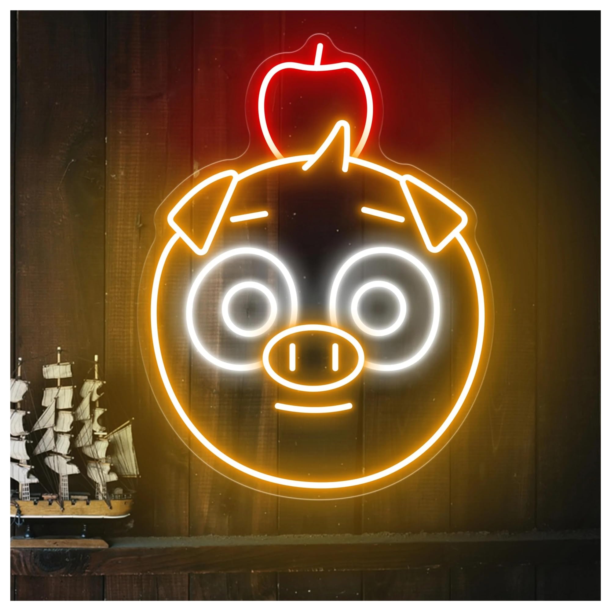 Rongch One Color Hanging Art Signs Led Cute Pig Neon Sign Dimmable For Playroom Bedroom Club Room Holiday Wall Art Decor 39X29.7cm