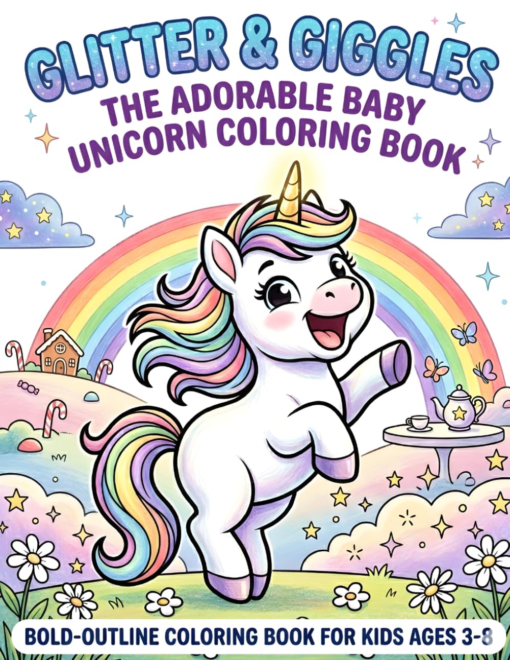 Glitter & Giggles: The Adorable Baby Unicorn Coloring Book: Bold & Easy Coloring Pages for Kids Ages 3-5, and 6-8 — Simple Designs of Baby Unicorns, Rainbows, and Magical Friends