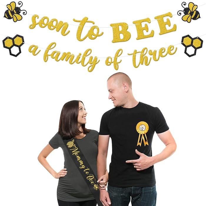 Schärpe „Mama Zur Biene“ & Papa-Abzeichen – Gelbes Satin-Set Für Baby Shower, Geschlechtsoffenbarung