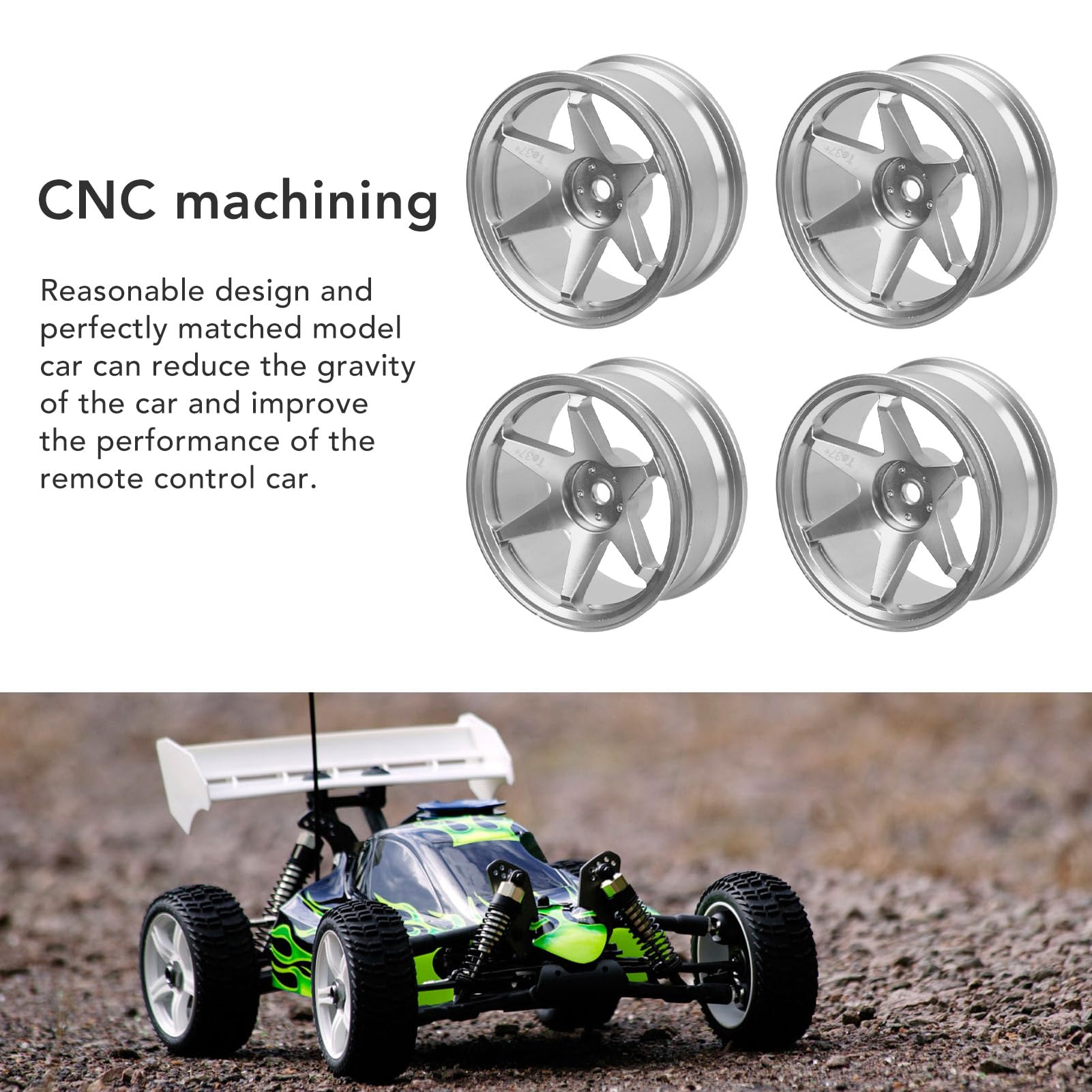 RC Wheel Hub Aluminium CNC CNC Maszyna wielokrotnego użytku 1/10 RC Koło samochodowe dla Traxxas HPI Kyosho HSP i inne modele samochodów 1/10 RC 4PCS (Srebrny)