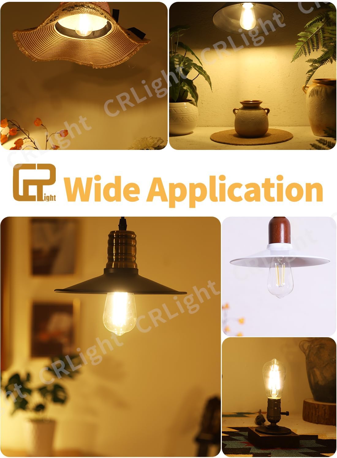 CRLight 8 Pack​​ Vintage Dimmable LED Edison Bulbs, 2700K Warm White 8W 800LM Equivalent 80W Incandescent, E26 ST58 = ST19 Clear Glass ​​Antique Decorative Filament Light