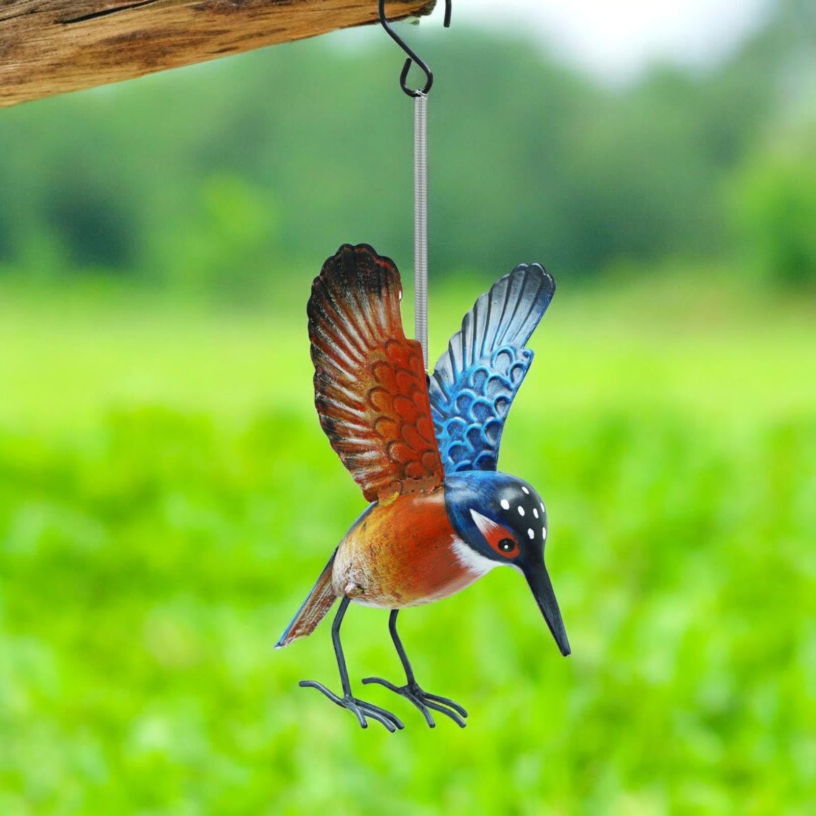 Epsom Door Handle Natural/Earthy Small Metal Hanging Bird Ornaments – Robin, Blue Tit, Wren, Kingfisher | 14Cm Handcrafted Weather-Resistant Garden & Home Décor Sculptures (Kingfisher)