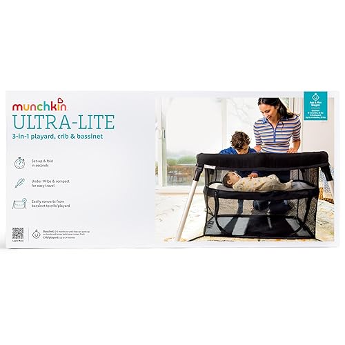 Miniatura 8 de Munchkin Ultra-Lite - Corral 3 en 1, cuna de viaje y moisés para recién nacidos de hasta 24 meses, ligero, sin herramientas, incluye colchón, color