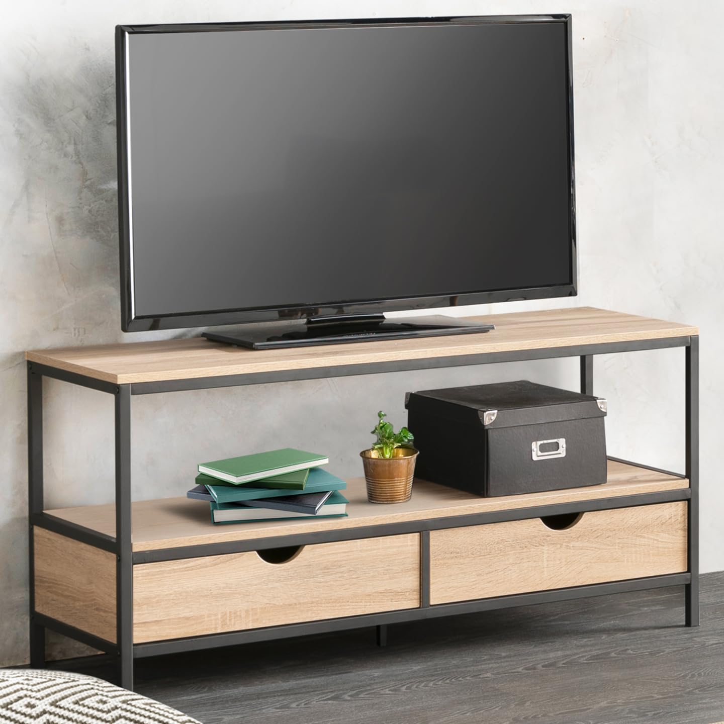 IDMarket - Meuble TV 113 cm Detroit 2 tiroirs Design Industriel