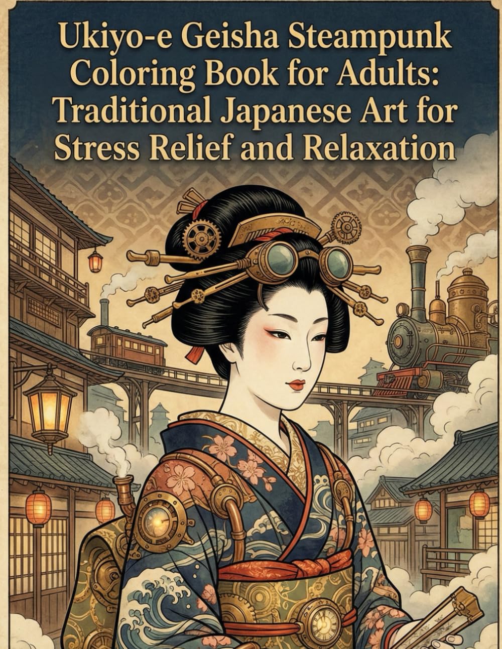 Ukiyo-e Geisha Steampunk Coloring Book for Adults: Traditional Japanese Art for Stress Relief and Relaxation: Japanese Art / Woodblock Print / Stress Relief / Mindfulness / Geisha Steampunk