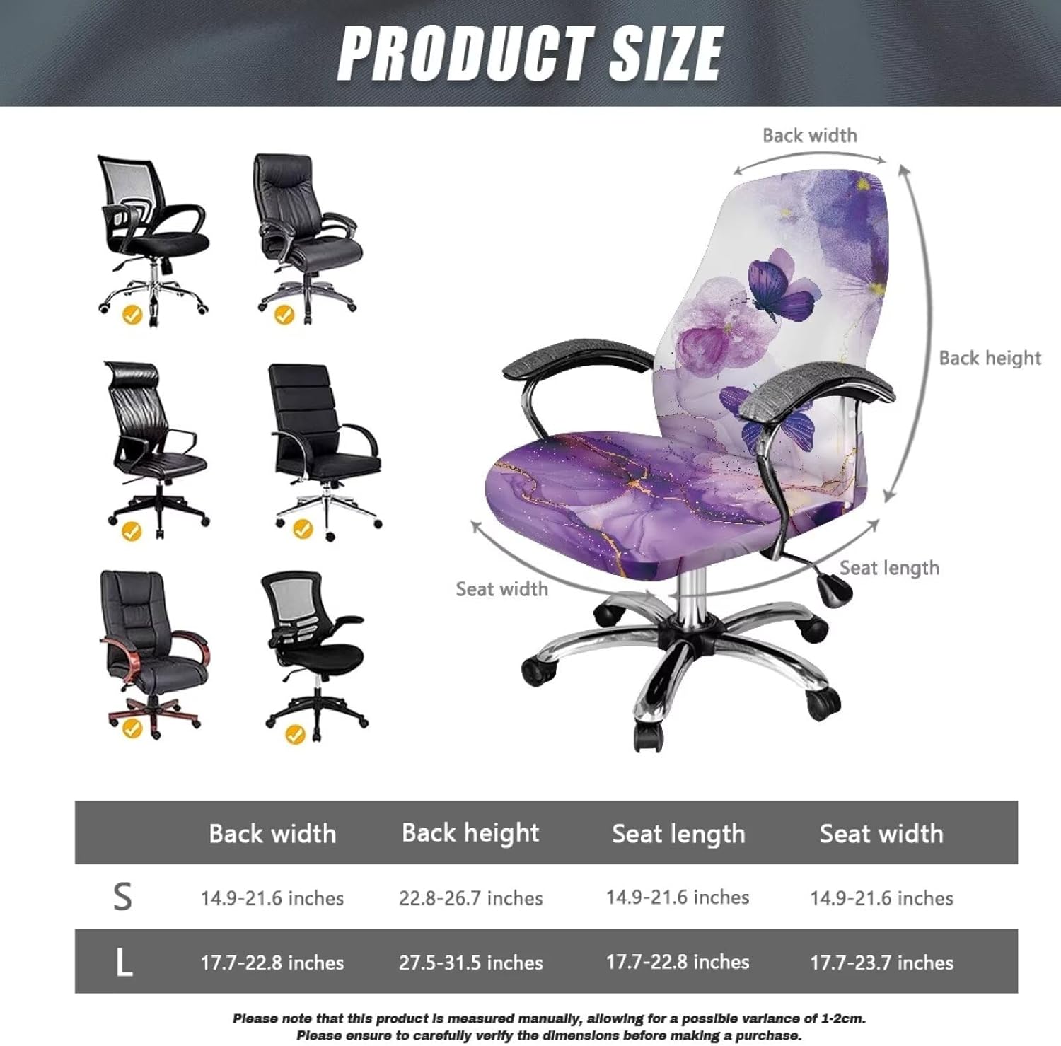 Purple Butterfly Computer Office Chair Cover Universal Rotating Chair Slipcovers Protector Removable Washable Office Chair Covers Nonslip Gamer Chair Protector Office Chair Accessories