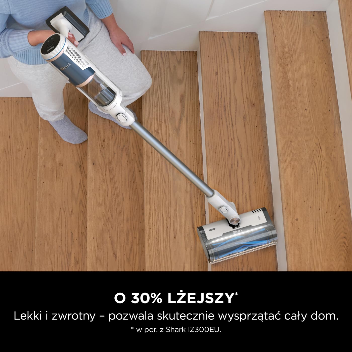 Shark Clean & Empty Bezprzewodowy odkurzacz z automatycznym systemem opróżniania, czas pracy 40 min, Anti Hair Wrap, akcesoria do sierści i szczelin, stacja ładująca, biało/niebieski, BU3521EU