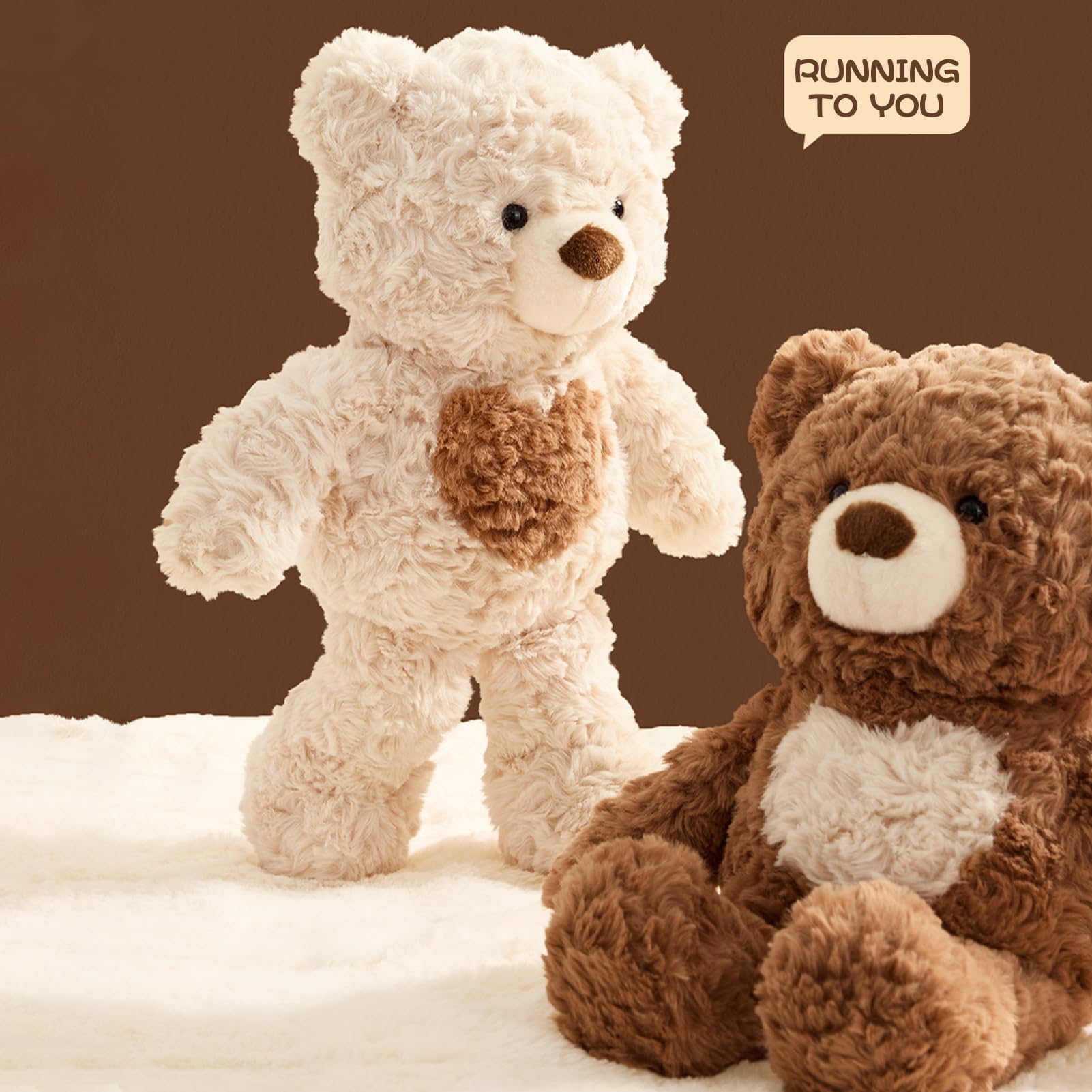 Adorlynetty 13.7” Teddy Bear Stuffed Animals with heart, Cute Teddy Bear Plush for Kids Baby Girls Boys(Brown) - Image 2