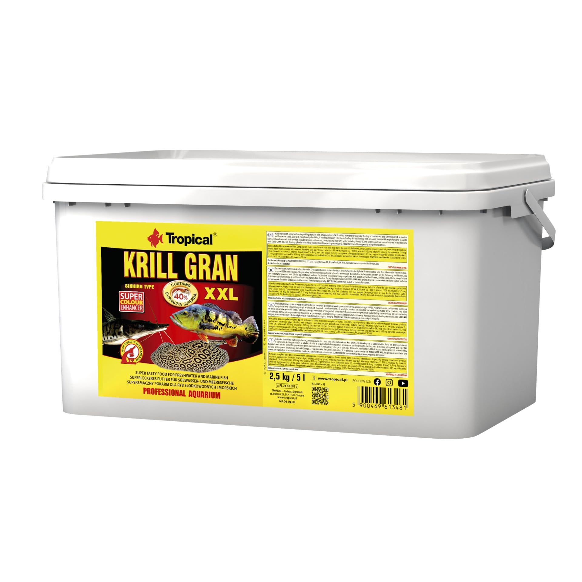 Tropical Krill Gran XXL 5L Futter für Süßwasser- und Meeresfische, 2.5 Kilogramm, Geschmacklos, Fischfutter, Fischhalter, Fische