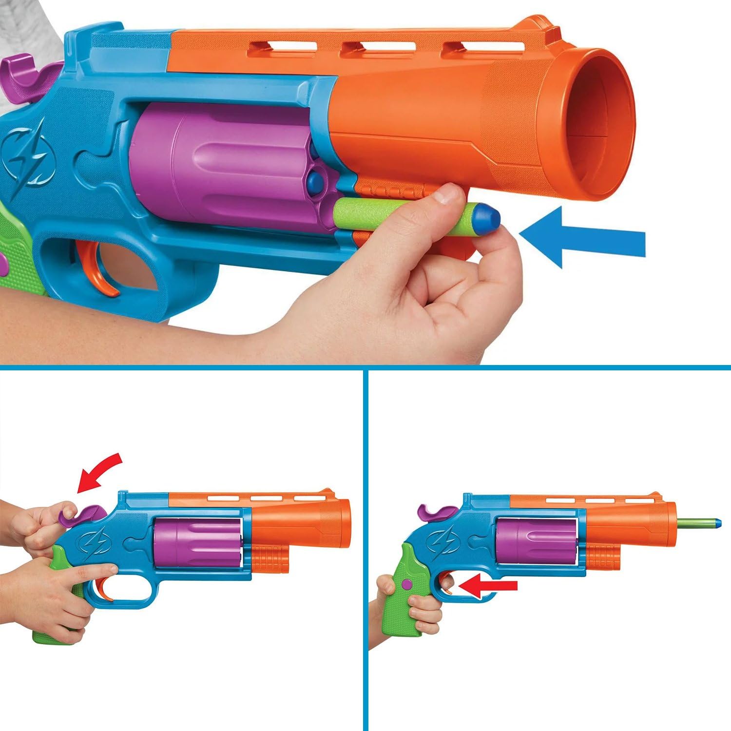 BuzzBee Air Warriors Thundershot Dart-Blaster - Einhändiger Revolver mit 8er Trommel - 10 Long-Distance Darts - Hammer Action Mechanismus