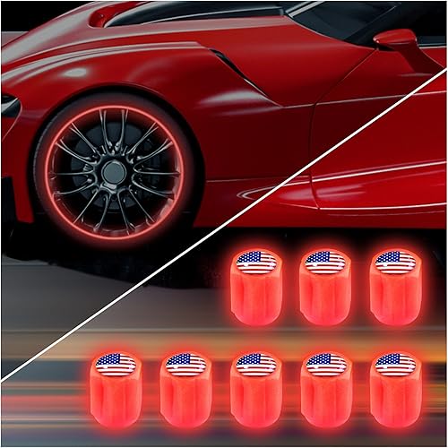 Vástago de válvula de neumático luminoso con bandera estadounidense para automóvil accesorios para tapas de neumáticos de automóvil paquete de 8