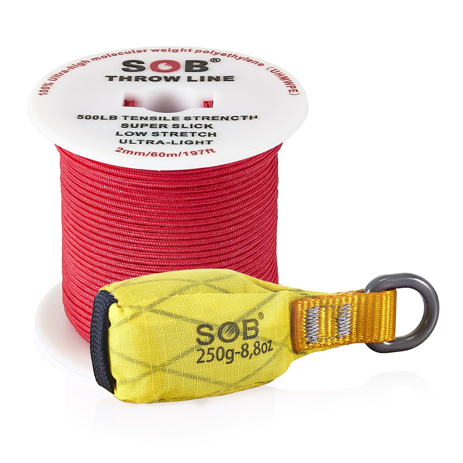 SOB Kit Arboriste avec Corde Glissante 60m, Poids & Sac Réfléchissant - Idéal Taille d’Arbres, Camping, Élagage (Yellow, 60m Rope-250g)