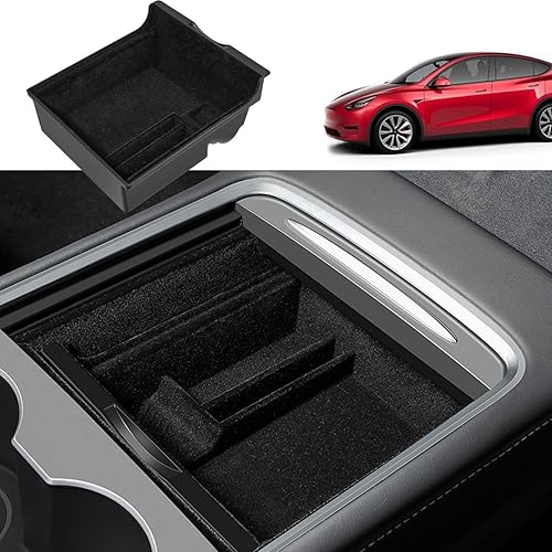 FITEV Bandeja organizadora de consola central Tesla Model 3 Model Y 2022 2021 reposabrazos caja de almacenamiento oculta contenedor de cajón para