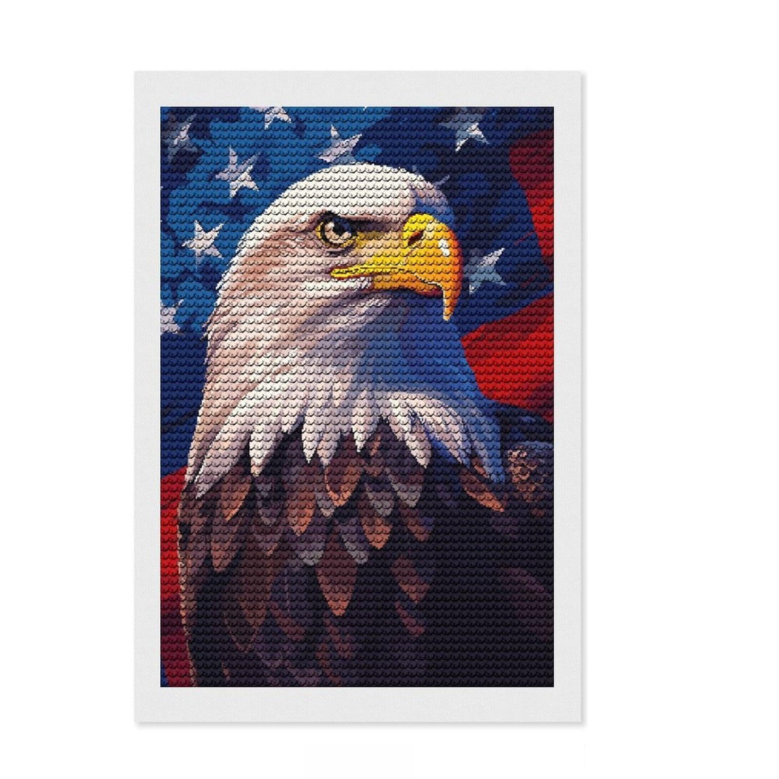 Junmoney Patriotic Eagle Pixel Art 5D Diamond Painting Kit 8"x12", Round Gems, Christmas Gift, Easy Craft Set, Vintage Style Decor, for Adults
