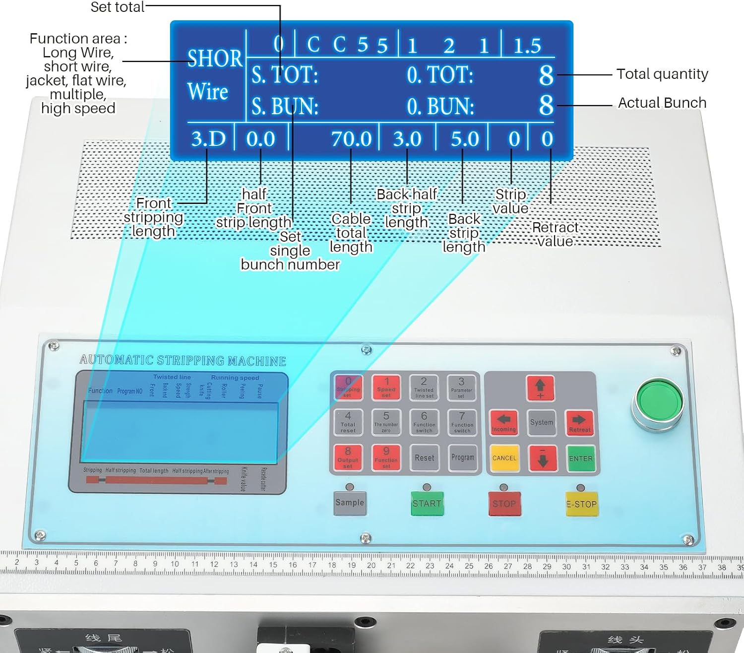 Automatic Wire Stripping Machine, 27-11 AWG Single Wire Stripper with LCD Display Stores 100 Parameter for Cutting RV BVR Multi Strand Soft Copper Wires