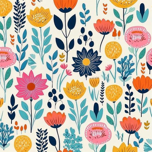 MuralPeel Cartoon Pink Blue Yellow Wildflowers Fairy Garden Peel and Stick Wallpaper Self Adhesive Removable Easy Peel Off Stick on Wall Paper for Bedroom Cabinet Renter