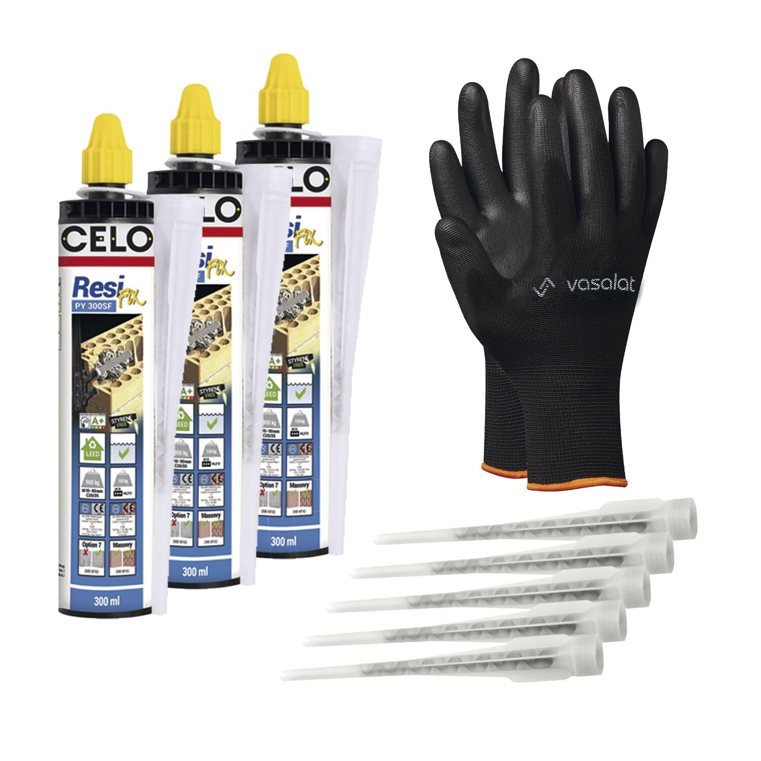 Celo Injektionsmörtel ResiFIX PY300 - Montagemörtel für ungerissenen Beton und Mauerwerk mit schneller Aushärtung, 3x Verbundmörtel und 8x Mischdüse
