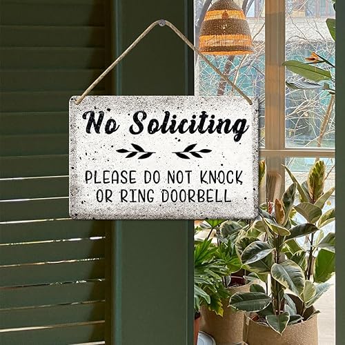 Miniatura 5 de Letrero de "No Soliciting For Home", letrero para puerta con texto en inglés "Please Do Not Knock Or Ring Doorbell", divertido letrero colgante de